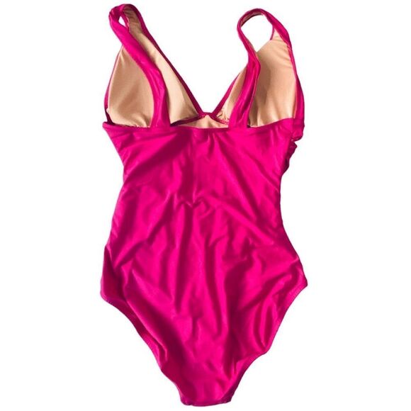 J Crew Radiant Fuchsia Ruched V-neckline One Piece Swimsuit Sz 10 NWT - Picture 7 of 16